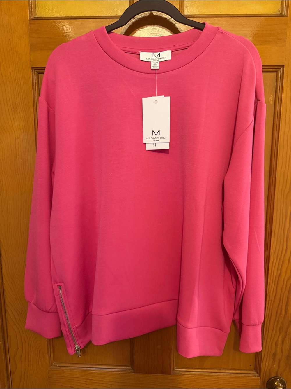 Magaschoni Hot Pink Crewneck Sweater with Side Zipper